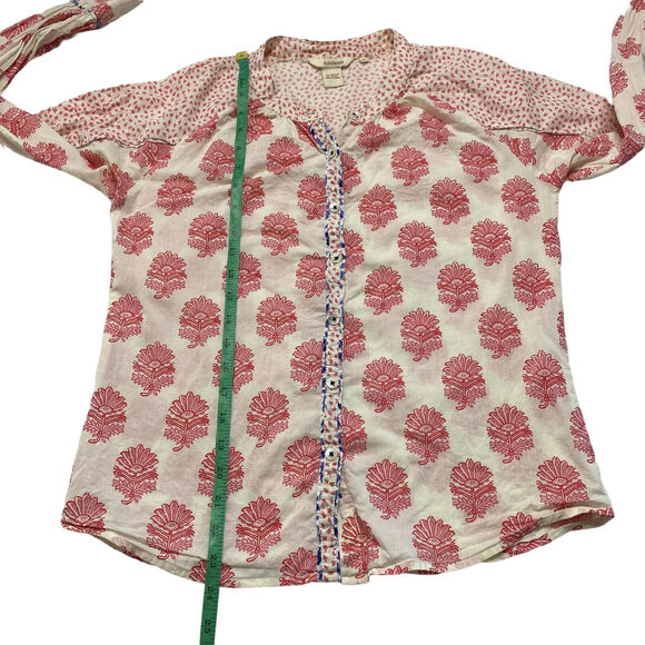 SUNDANCE Rosalie Pink Ivory Block Print Floral Button Down Blouse Size XS - Picture 9 of 10